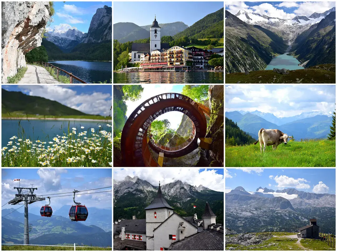Malownicze krajobrazy Austrii: jeziora, góry, urokliwe miasteczka, spiralne schody i pasące się krowy. Odkryj atrakcje Austrii!
